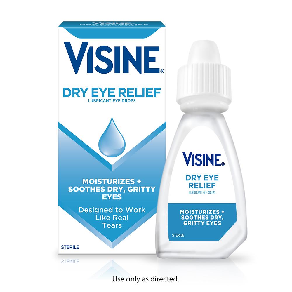 VISINE® Dry Eye Relief Lubricant Eye Drops package and bottle
