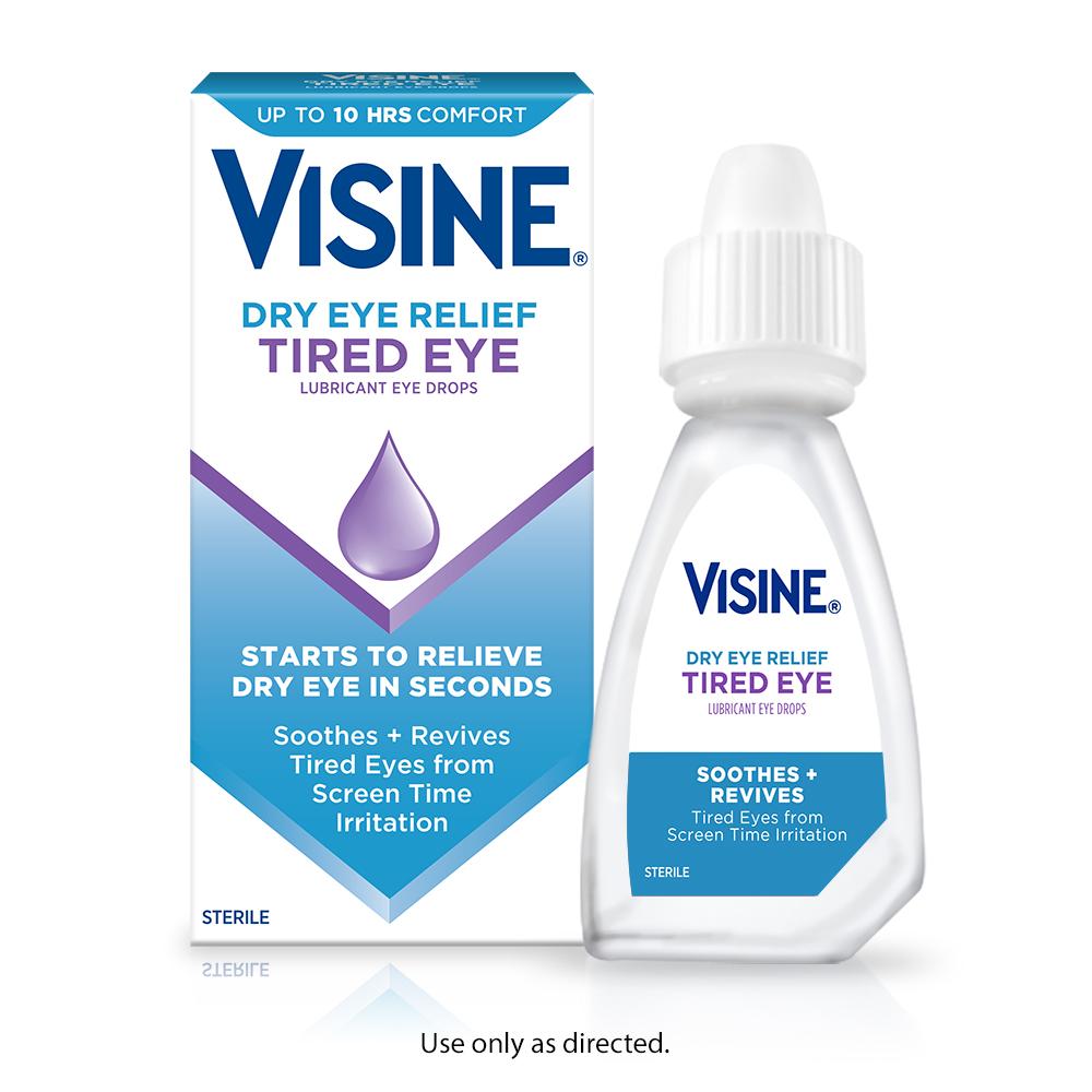 VISINE® Dry Tired Eye Lubricating Eye Drops package and bottle