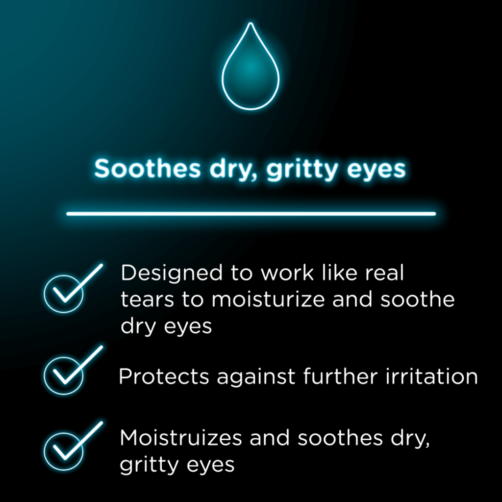 Visine Dry Eye Relief eye drops soothe dry, gritty eyes
