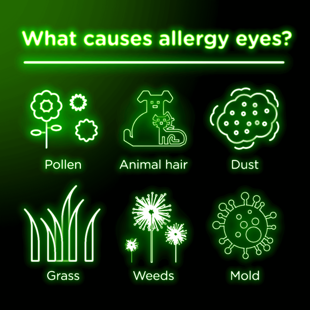 Allergy eyes can have multiple causes, including pollen and dust