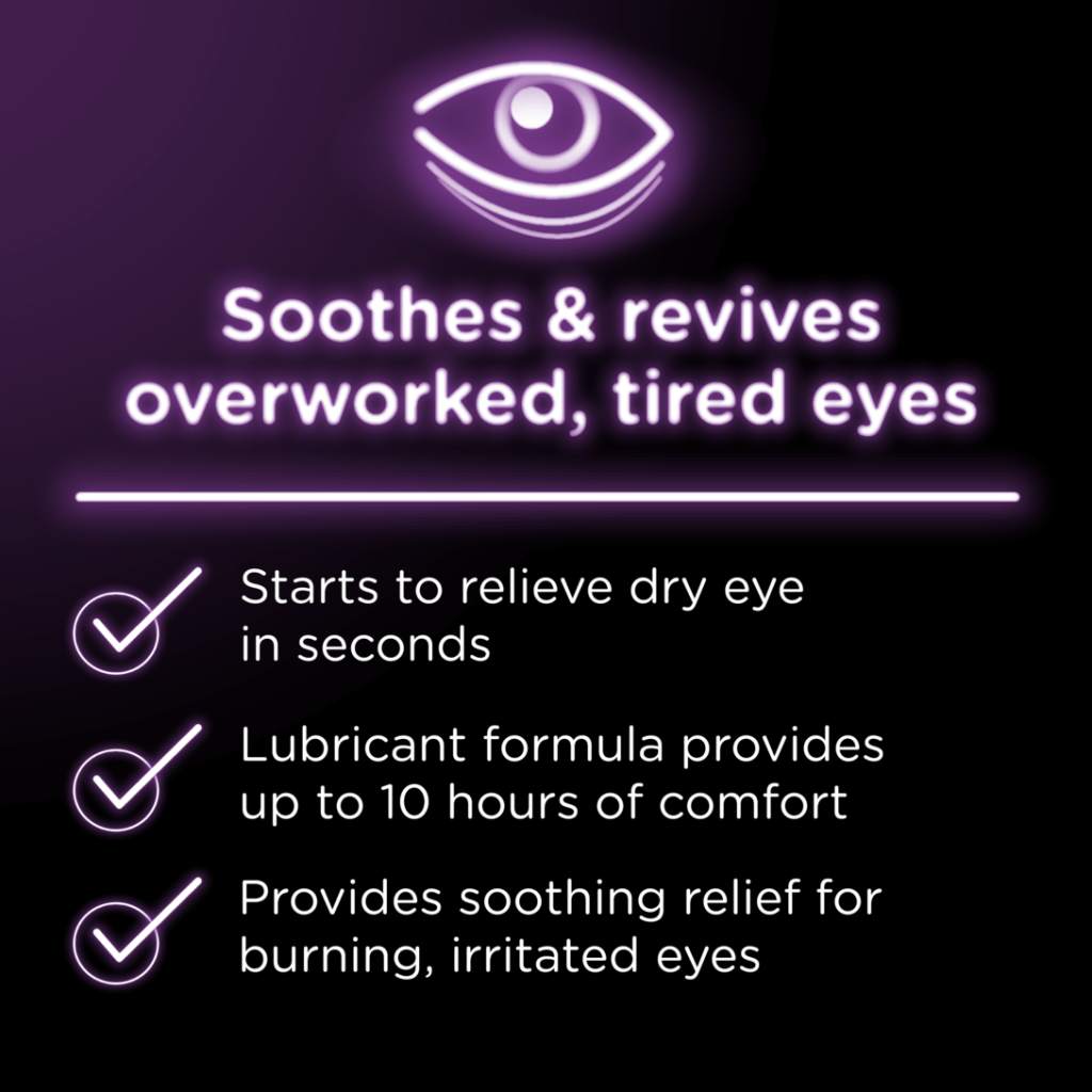 Visine Dry Eye Relief Tired Eye eye drops soothe and revive overworked, tired eyes