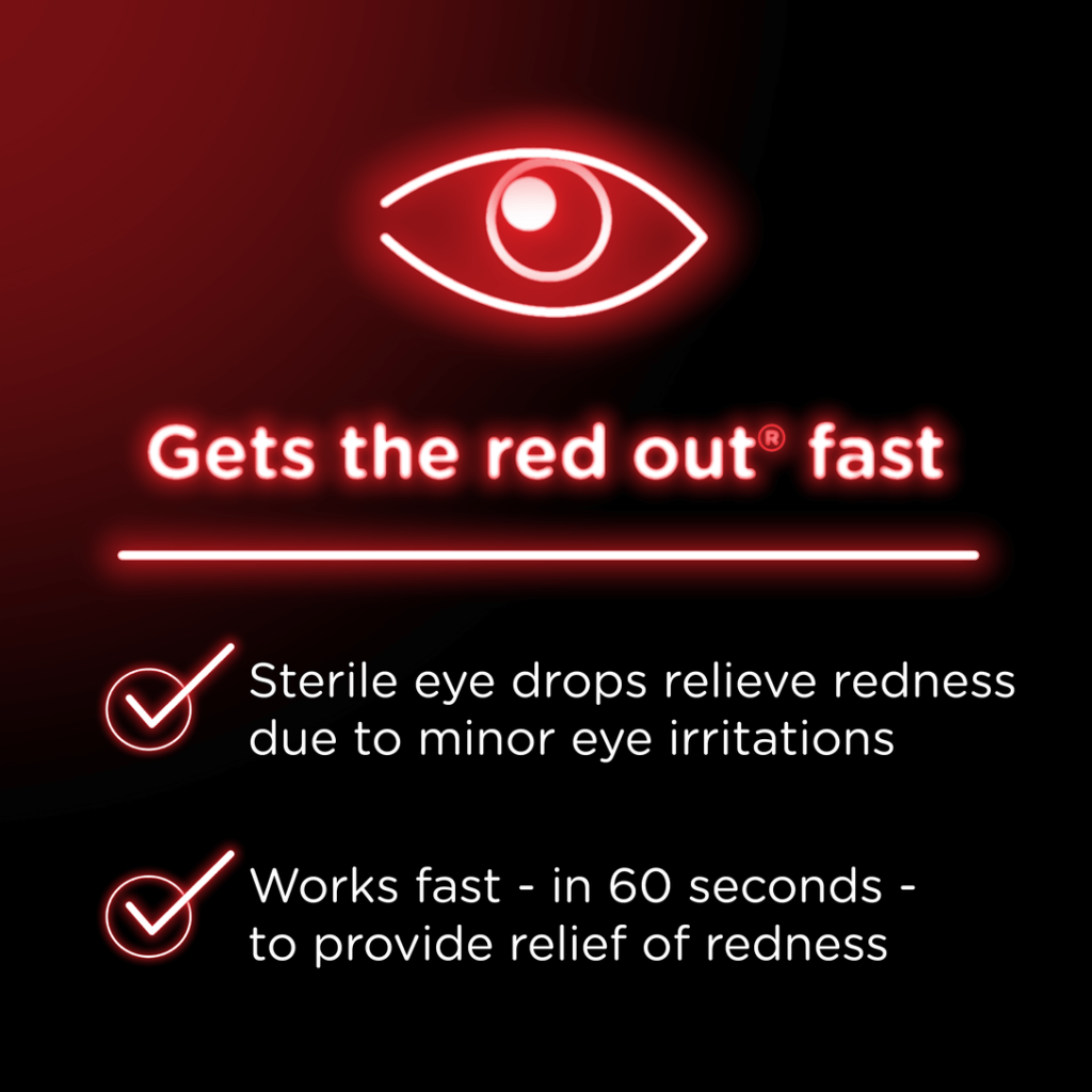 Visine Red Eye Comfort eye drops get the red out fast!
