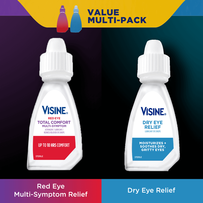 This Value multi-pack includes (1) 0.5oz of the Visine Red Eye Total Comfort and (1) 0.5oz of the Visine Dry Eye Relief