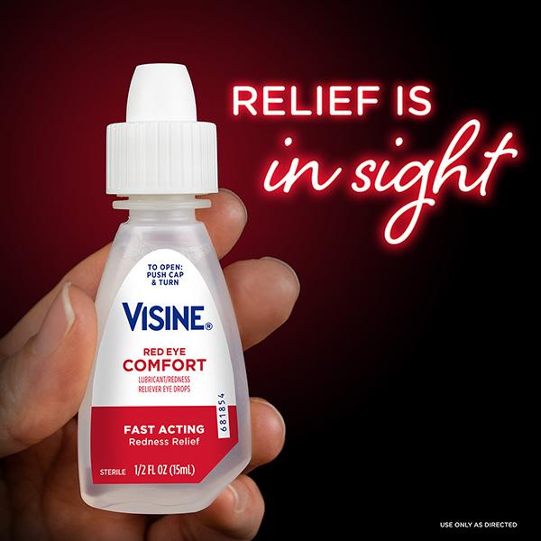 Relief is in sight with Visine Red Eye Comfort eye drops