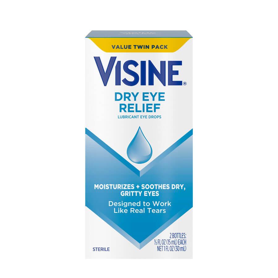 Visine Dry Eye Relief twin pack 0.5 oz each front of the pack