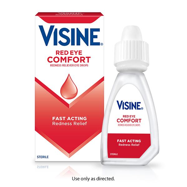 VISINE® Red Eye Comfort Eye Drops package and bottle